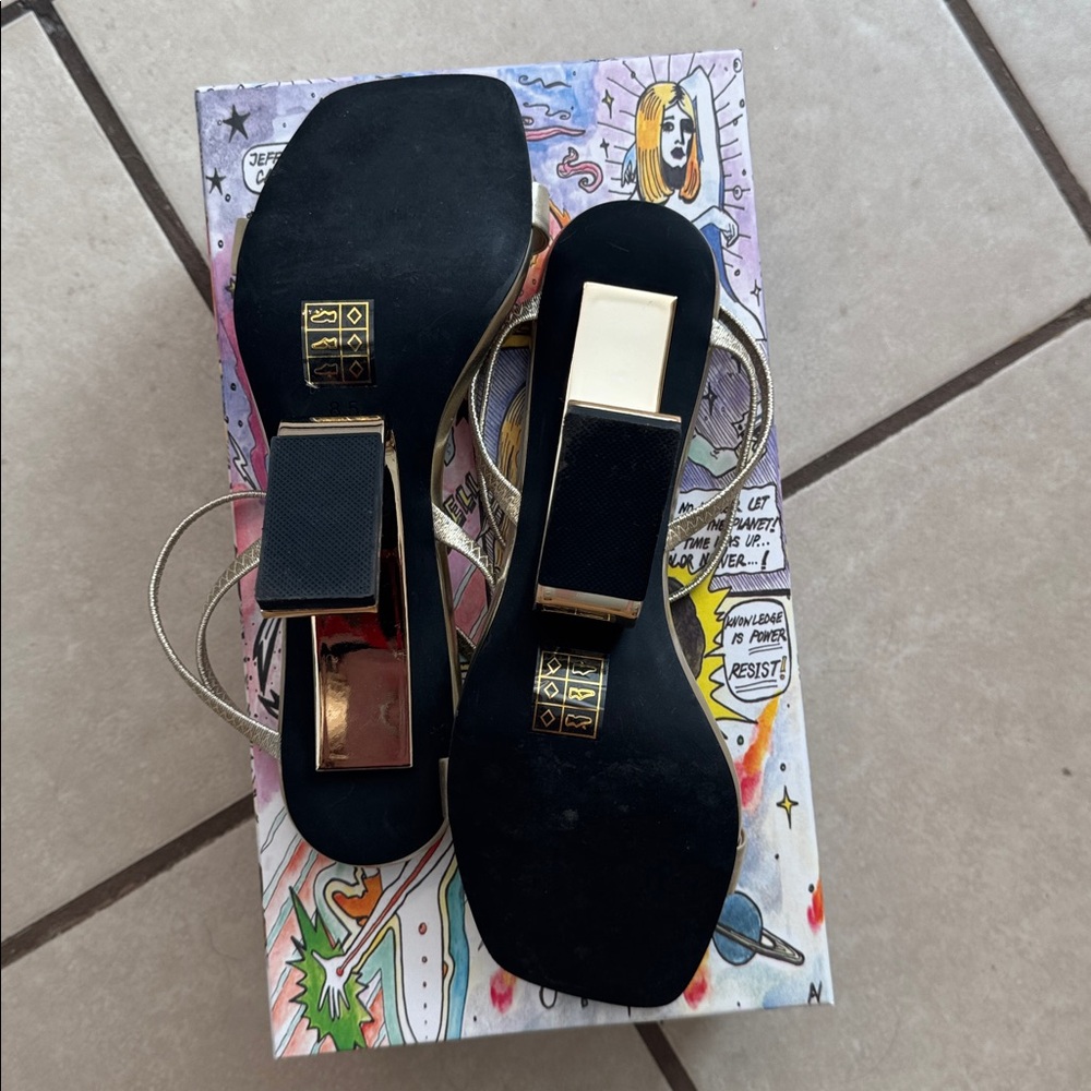 Jeffrey Campbell // Geometric Metallic Gold Sandal Heel - Picture 5 of 6